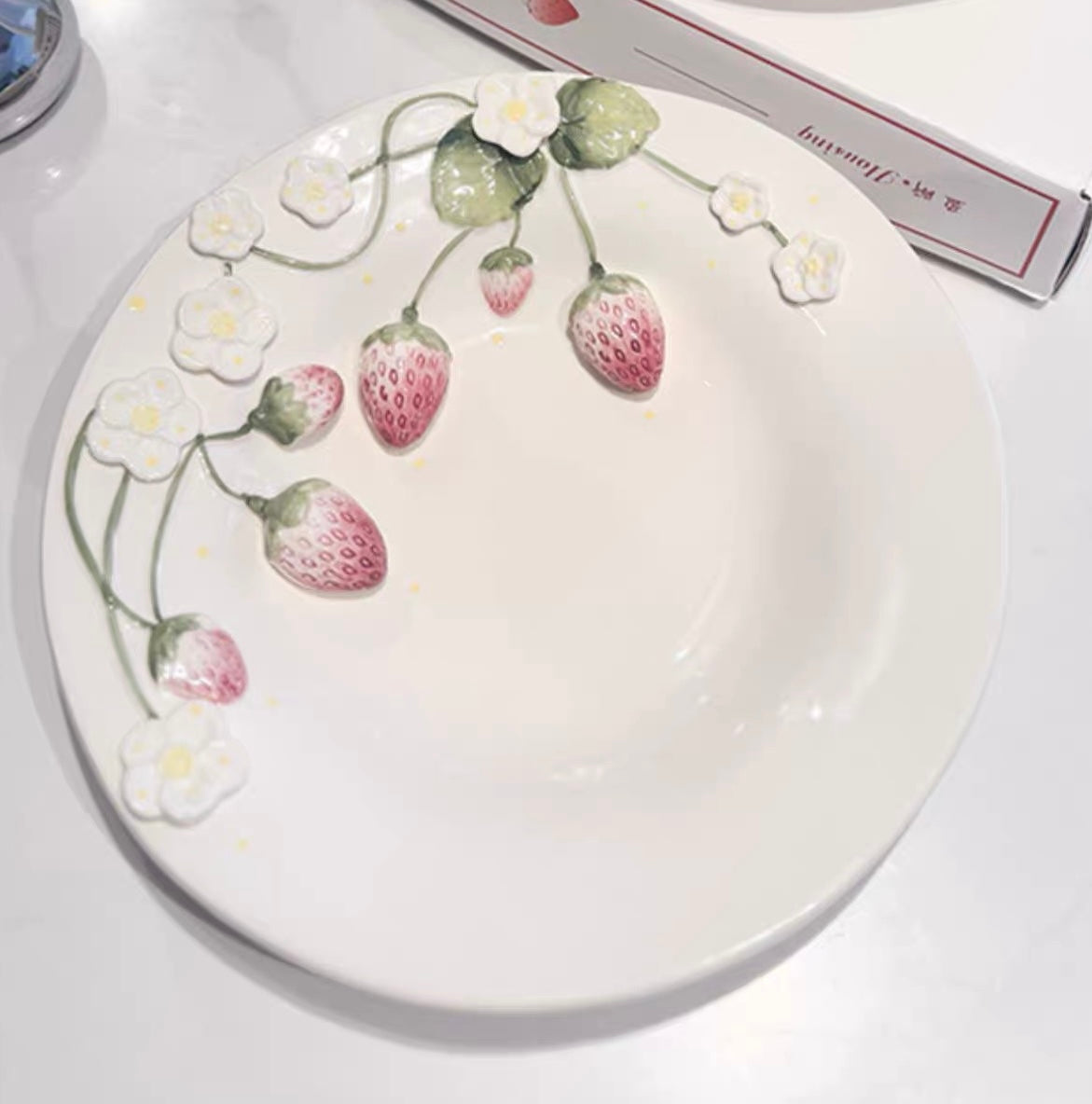 3D strawberry ceramic plate