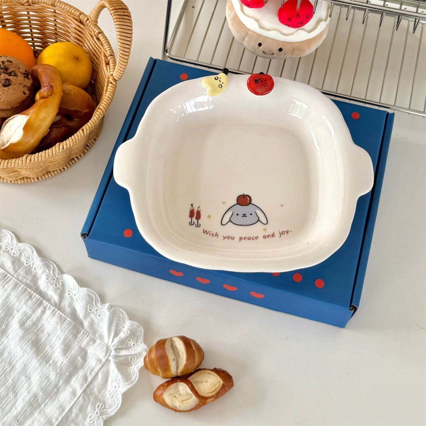 Cartoon Rabbit Button Ceramic Tableware