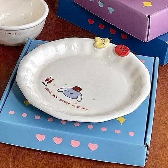 Cartoon Rabbit Button Ceramic Tableware