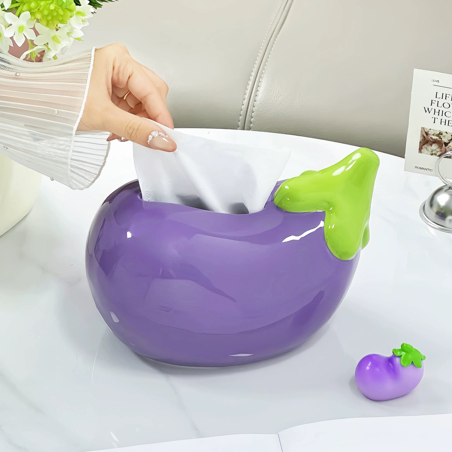 Creative eggplant ceramic tissue box