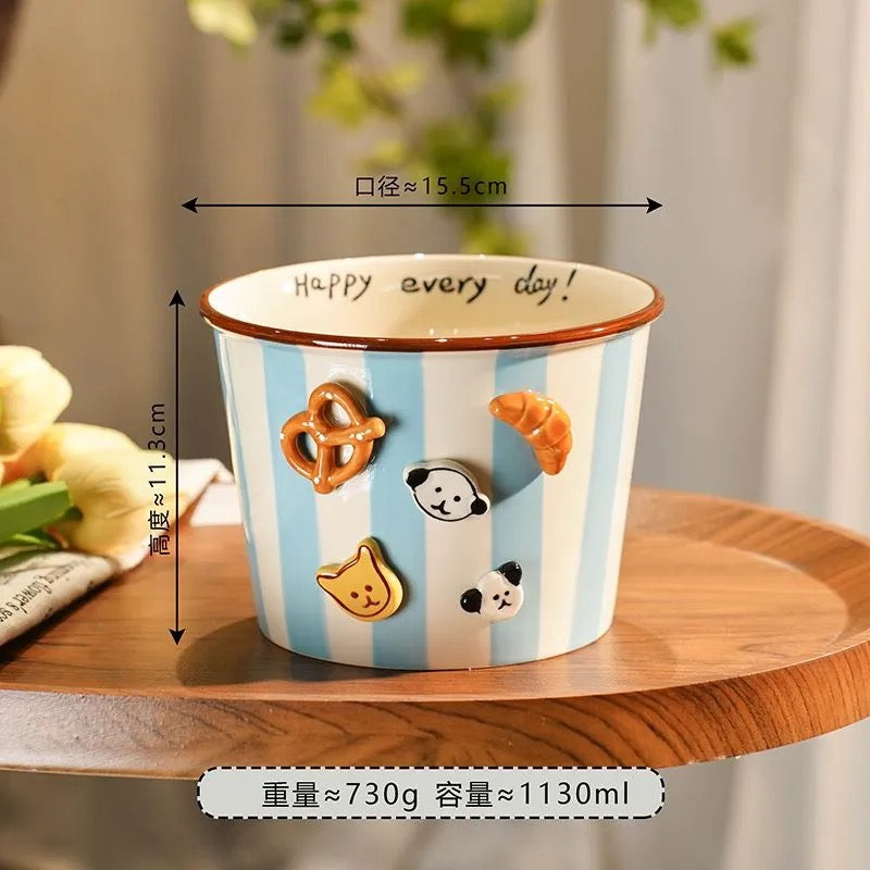 Striped button puppy French fries bowl