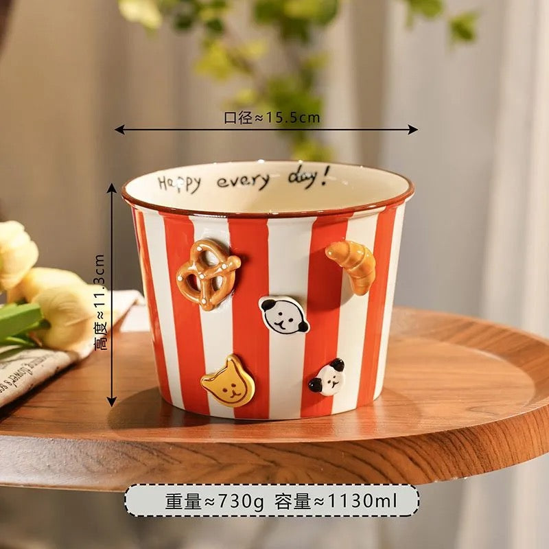 Striped button puppy French fries bowl