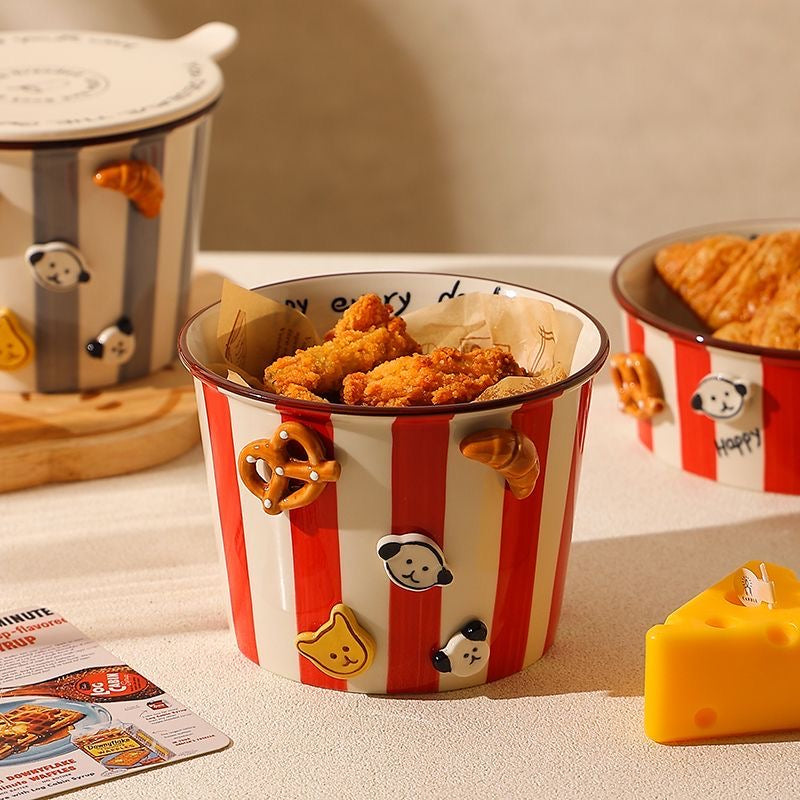 Striped button puppy French fries bowl