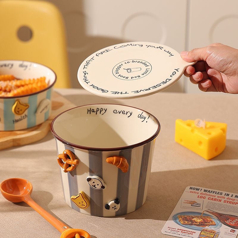 Striped button puppy French fries bowl