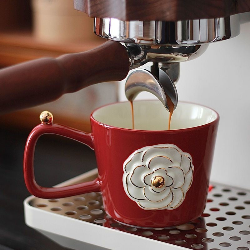 Romantic three-dimensional camellia ceramic mug