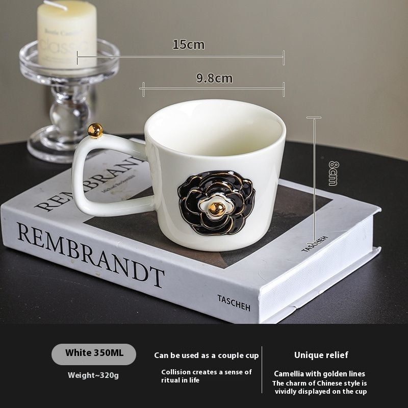 Romantic three-dimensional camellia ceramic mug