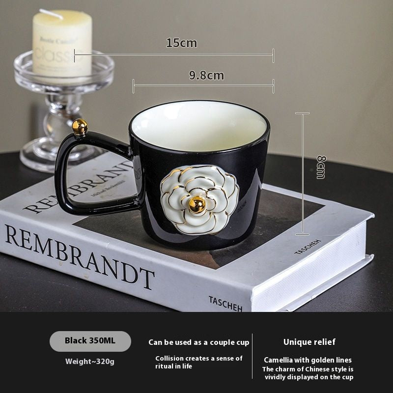 Romantic three-dimensional camellia ceramic mug