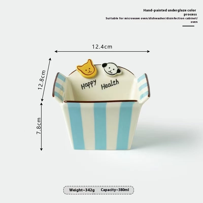 Button Puppy Underglaze Ceramic Popcorn Bowl Snack Bowl