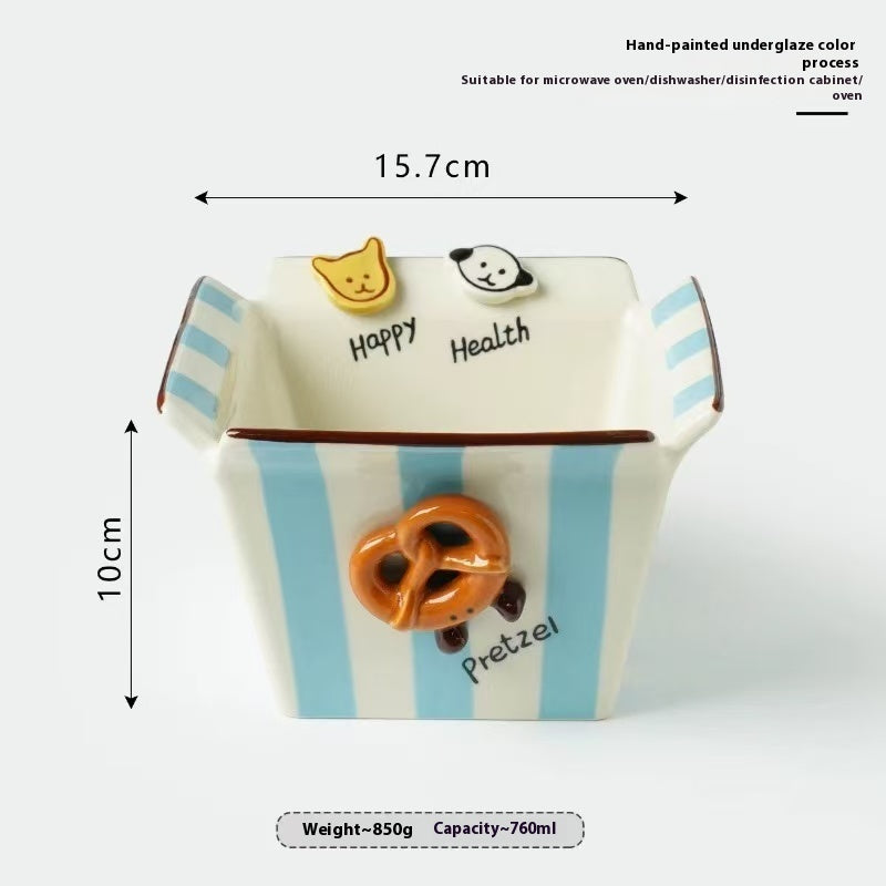 Button Puppy Underglaze Ceramic Popcorn Bowl Snack Bowl