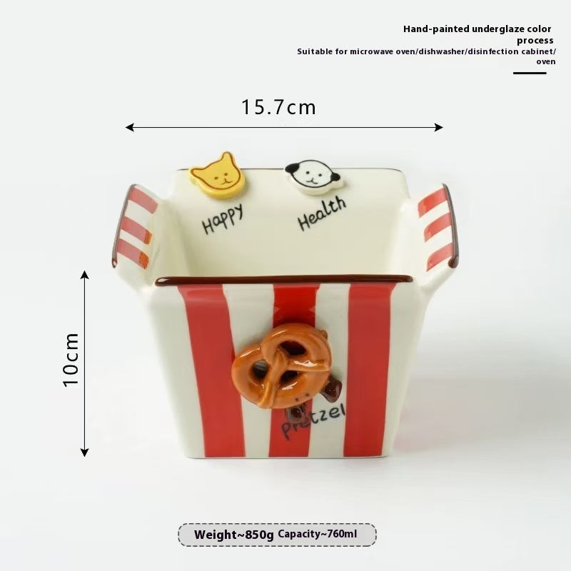 Button Puppy Underglaze Ceramic Popcorn Bowl Snack Bowl