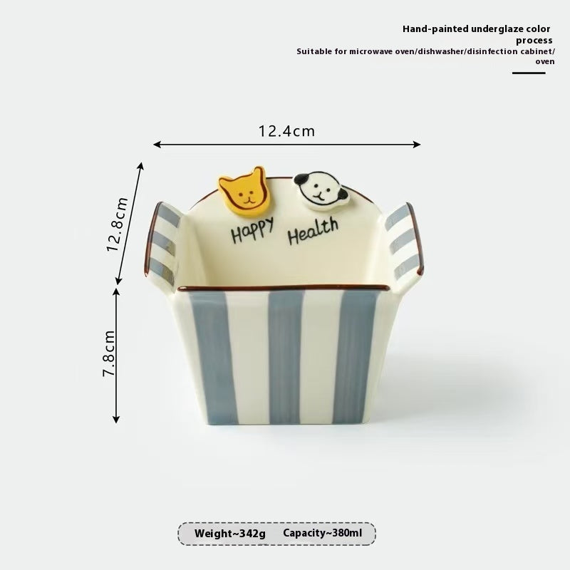 Button Puppy Underglaze Ceramic Popcorn Bowl Snack Bowl