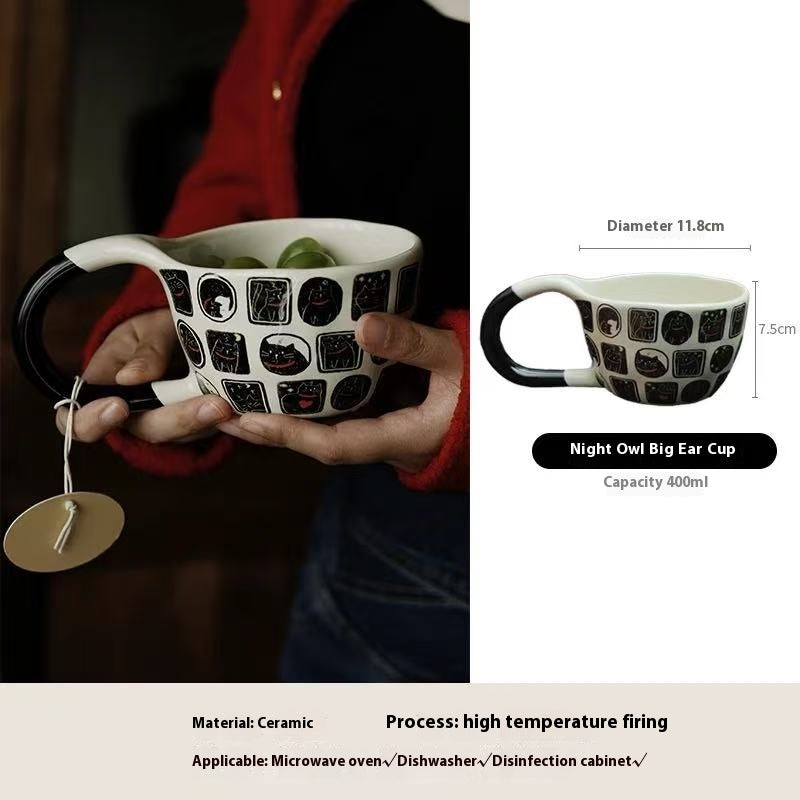 Handcrafted black cat ceramic mug