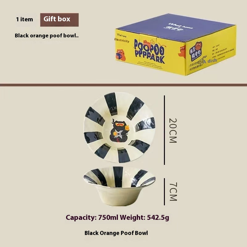 Colorful striped cat salad bowl