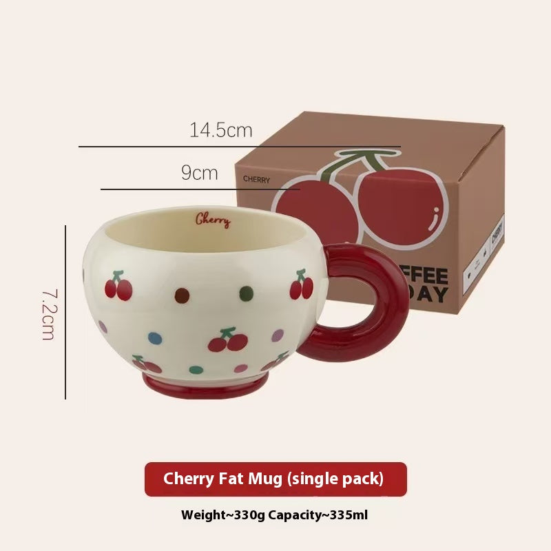 Cherry Plump Cute Round Ceramic Cup