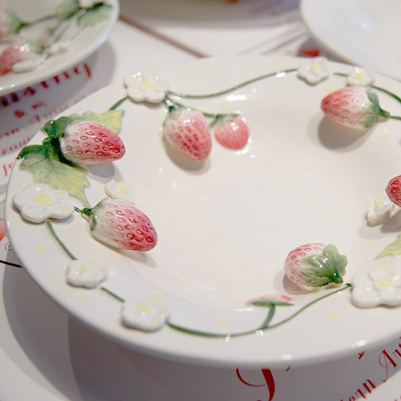 3D strawberry ceramic plate