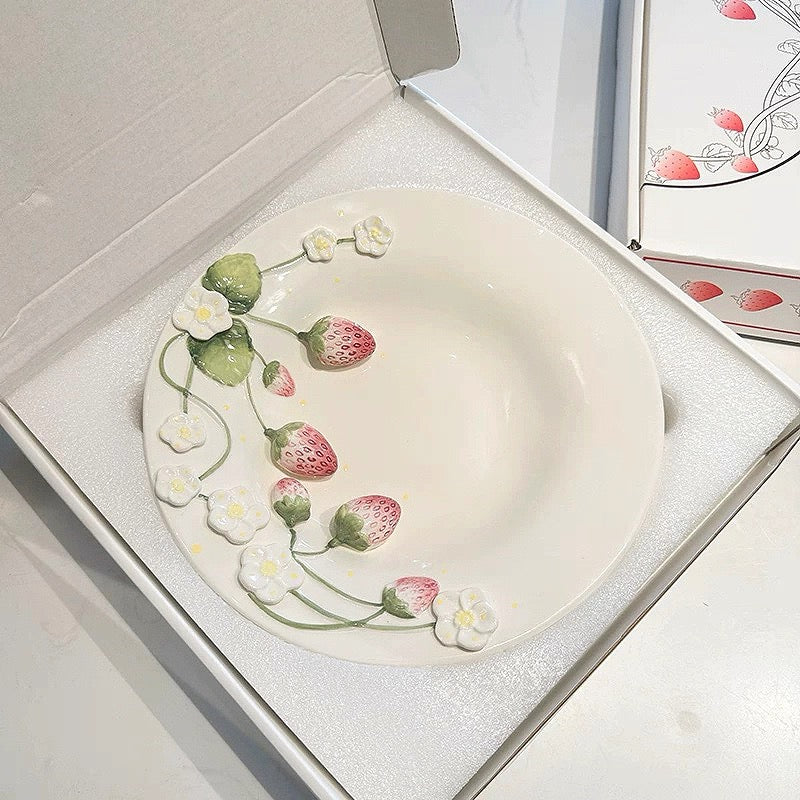 3D strawberry ceramic plate
