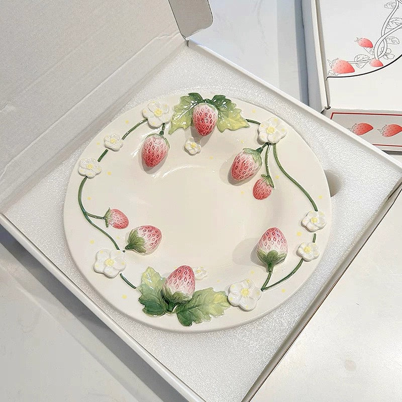 3D strawberry ceramic plate