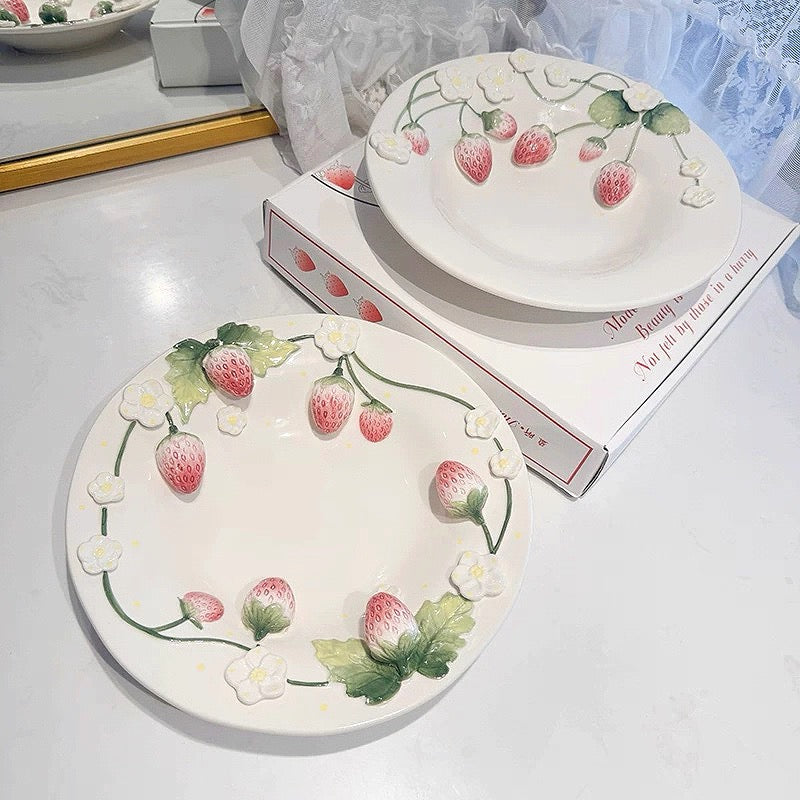 3D strawberry ceramic plate