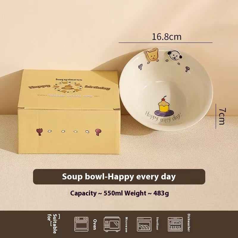 Happy birthday Button Dog Ceramic bowl