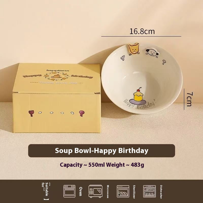 Happy birthday Button Dog Ceramic bowl