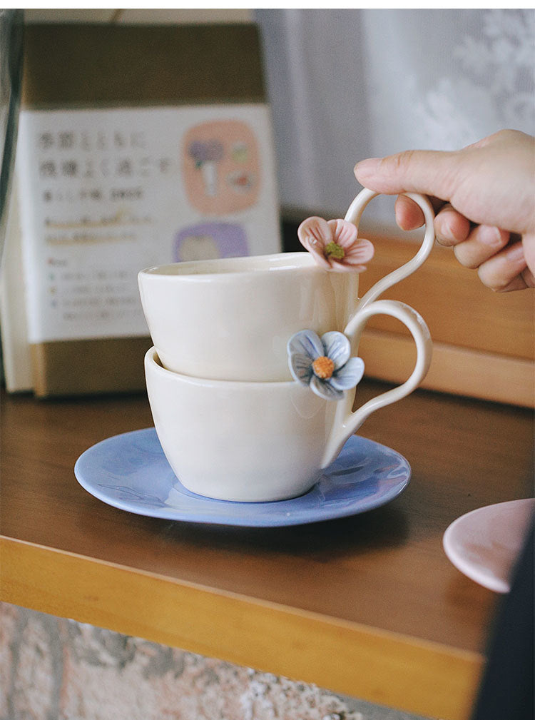 Fresh flower ceramic mugs and saucers