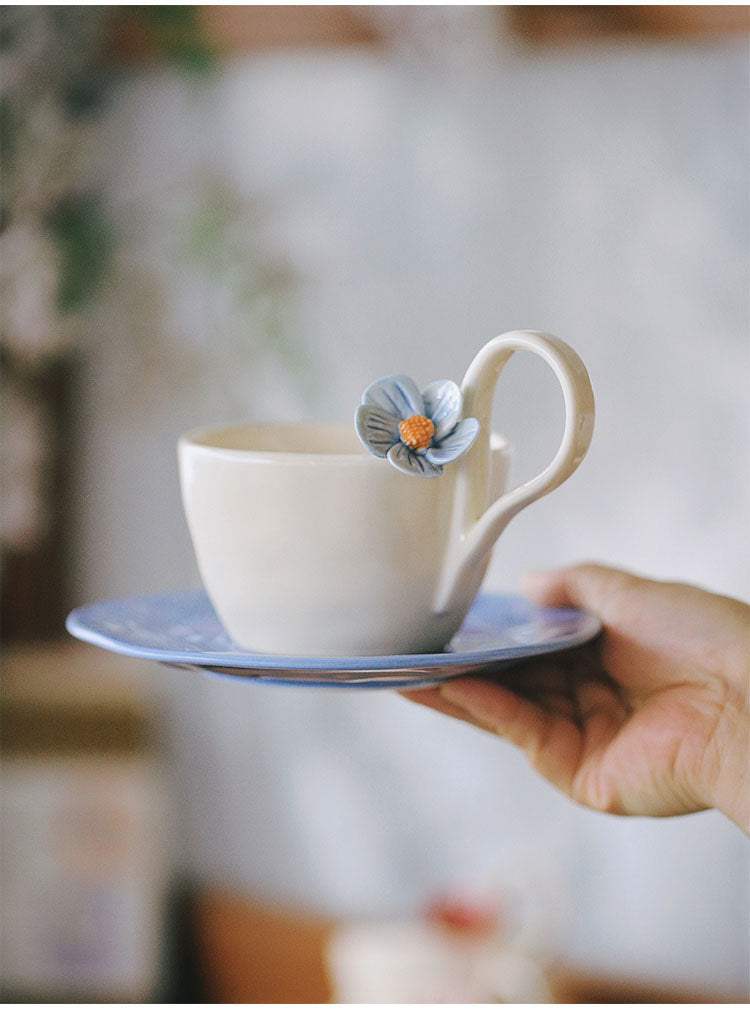 Fresh flower ceramic mugs and saucers