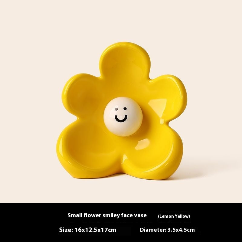 Desktop Flower Smiley Ceramic Vase