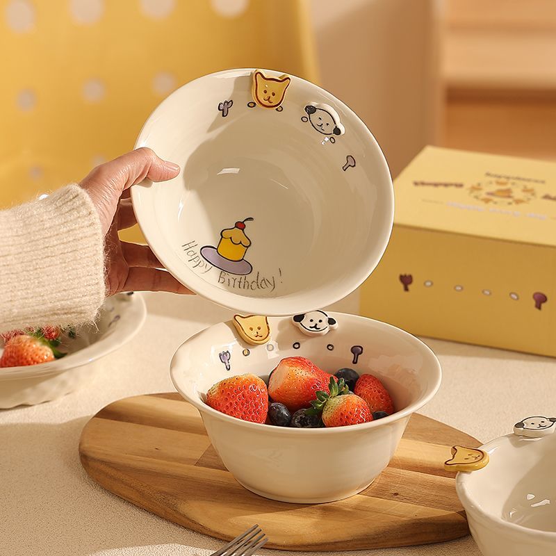 Happy birthday Button Dog Ceramic bowl