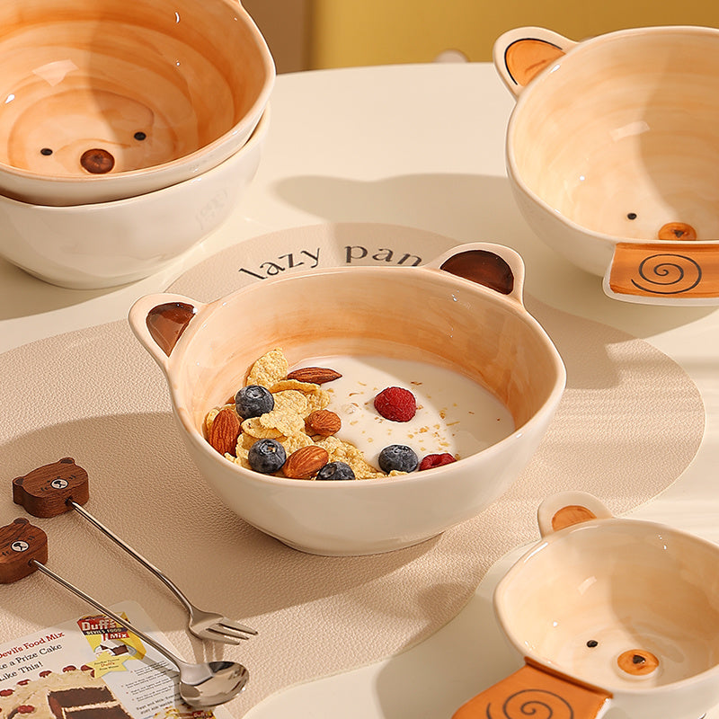 Hand-painted bear ceramic bowl