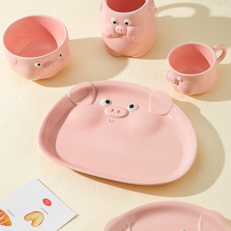 Pink pig ceramic tableware