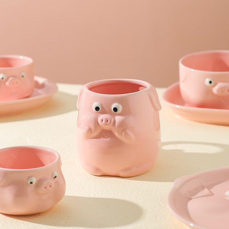 Pink pig ceramic tableware