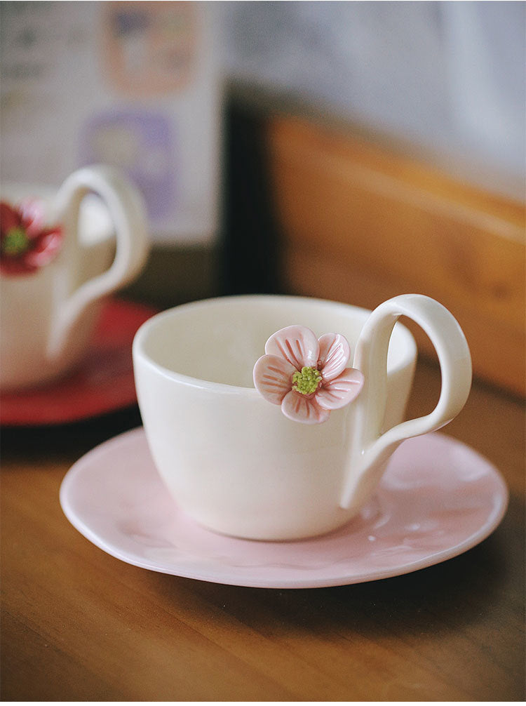 Fresh flower ceramic mugs and saucers