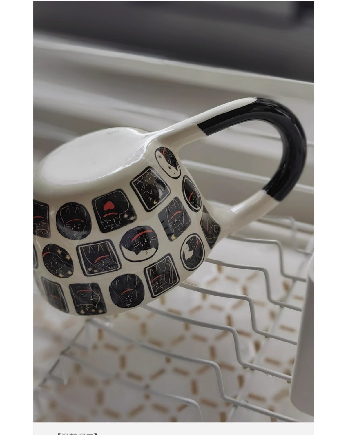 Handcrafted black cat ceramic mug