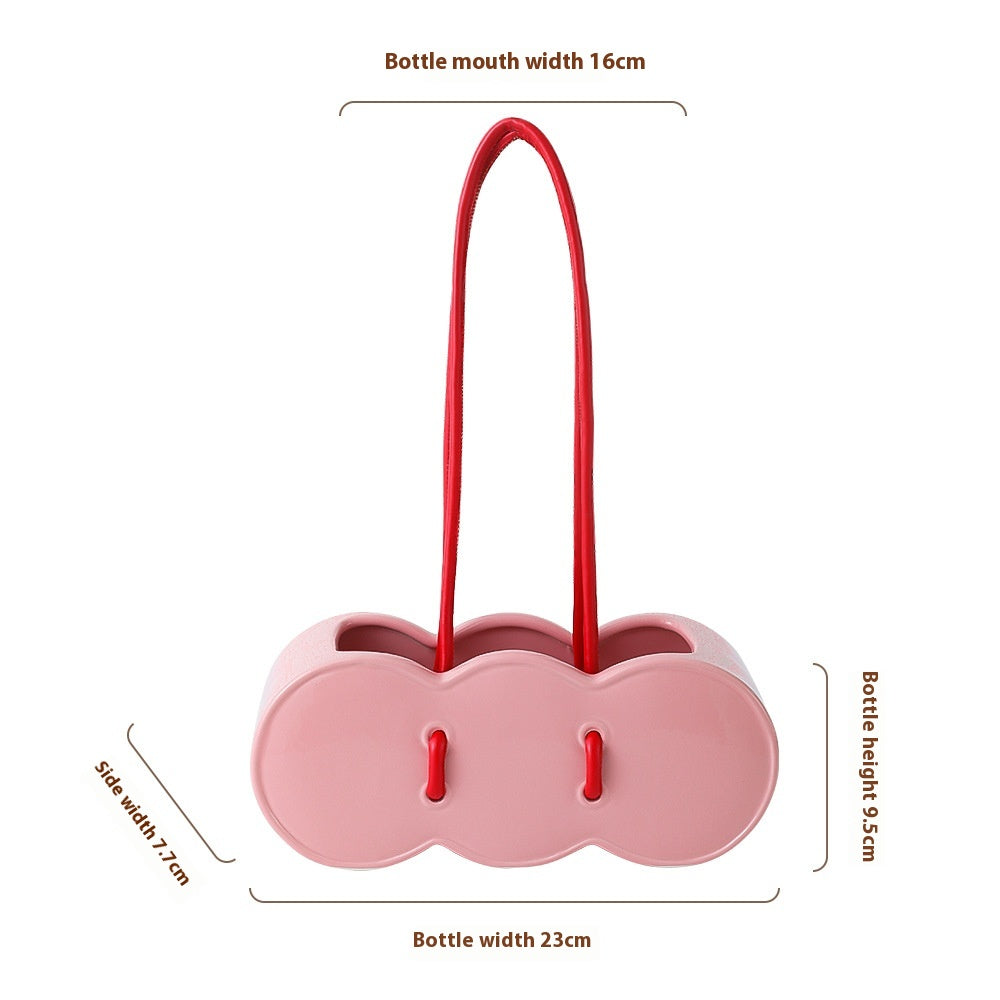 Ceramic Handheld Flower Basket Bag Vase