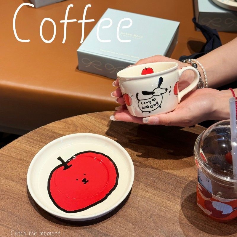 Black Cat Apple Ceramic coffee cups and saucers