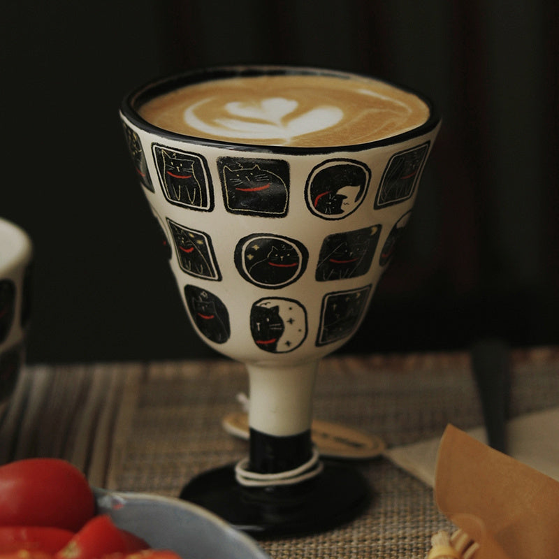 Handcrafted black cat ceramic mug