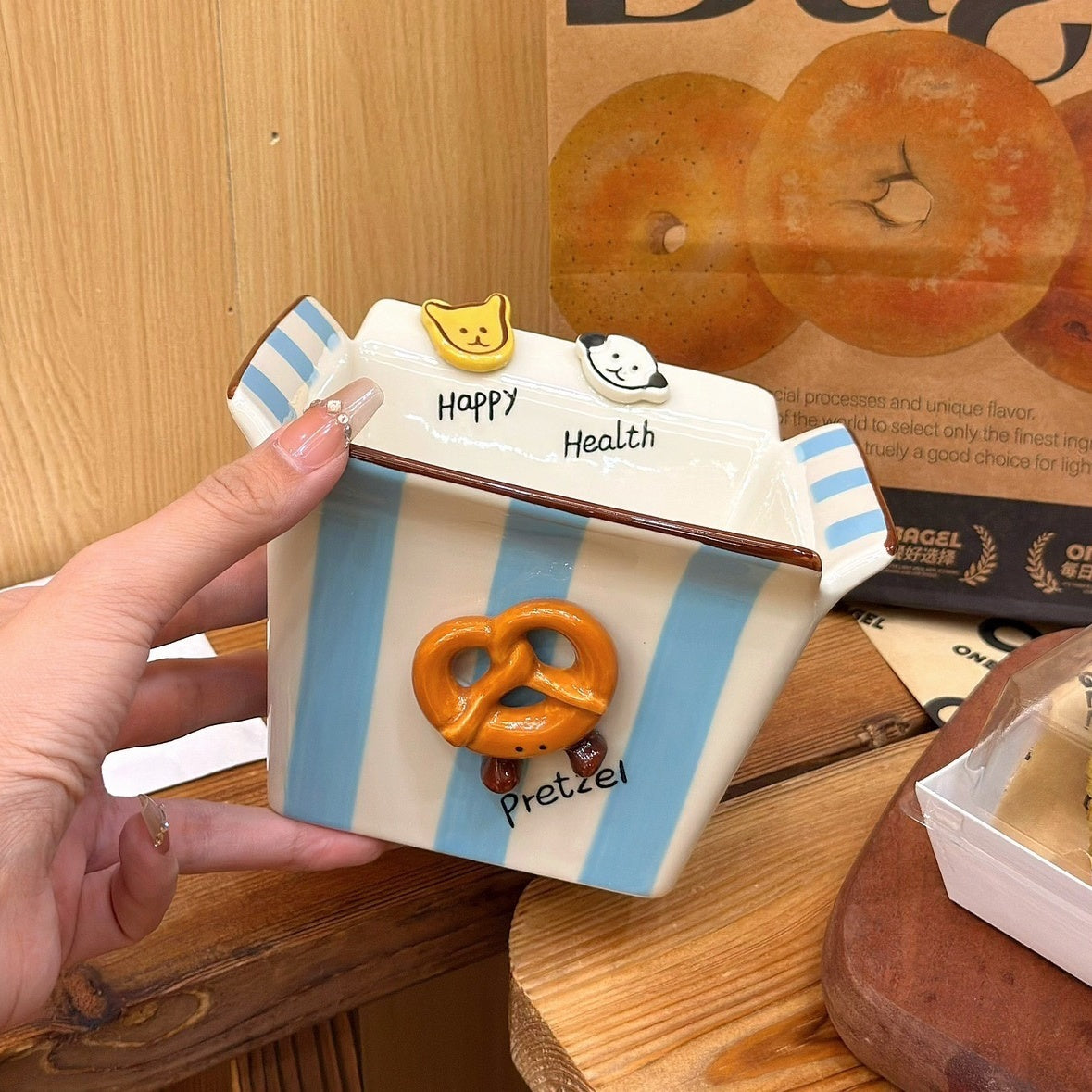 Button Puppy Underglaze Ceramic Popcorn Bowl Snack Bowl
