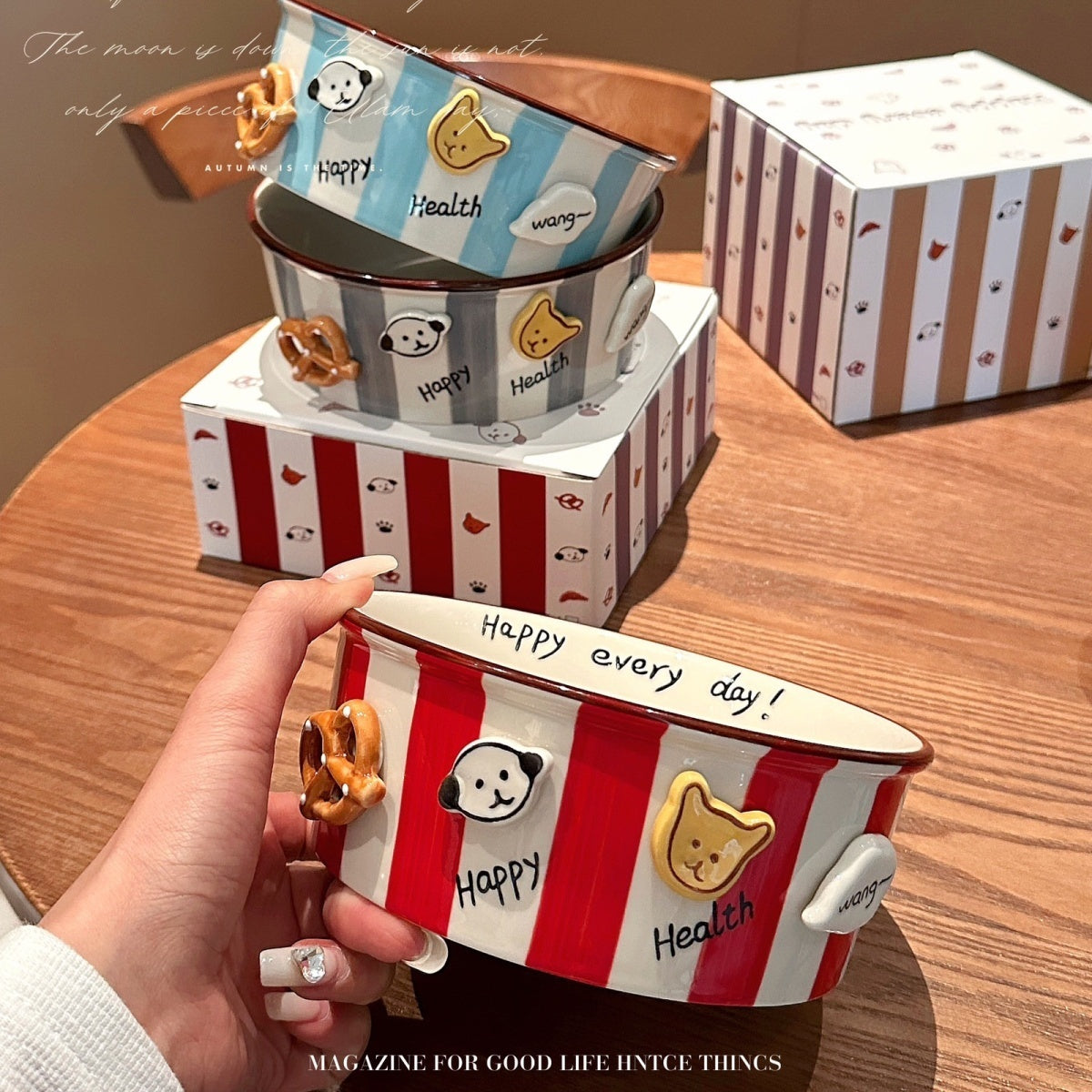 Striped button puppy French fries bowl