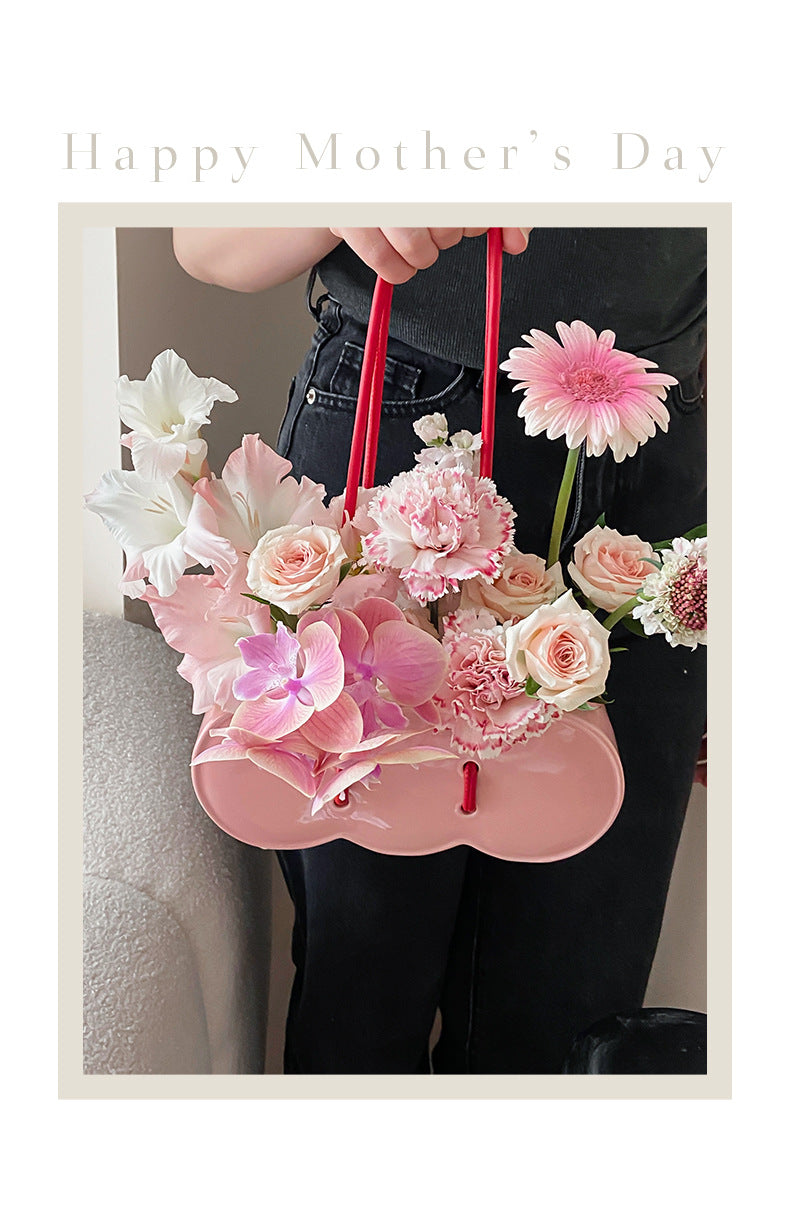 Ceramic Handheld Flower Basket Bag Vase