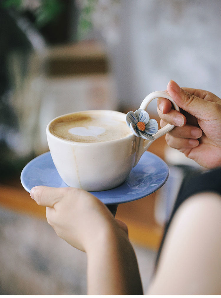 Fresh flower ceramic mugs and saucers