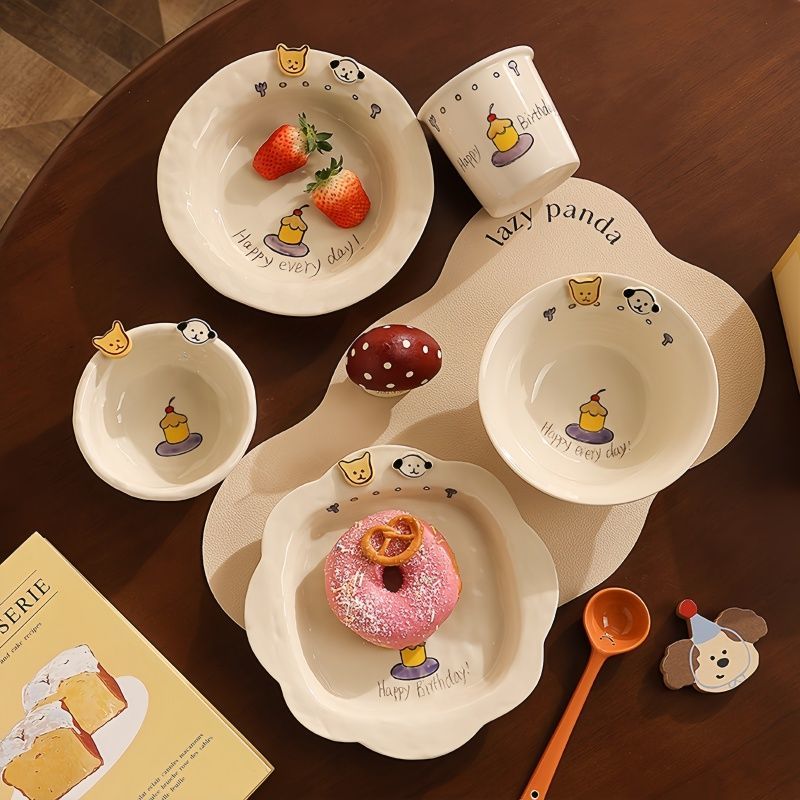 Happy birthday Button Dog Ceramic bowl