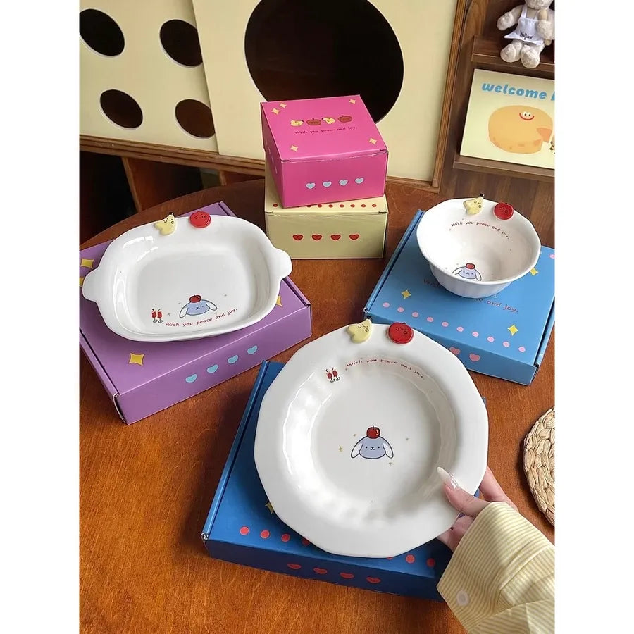 Cartoon Rabbit Button Ceramic Tableware