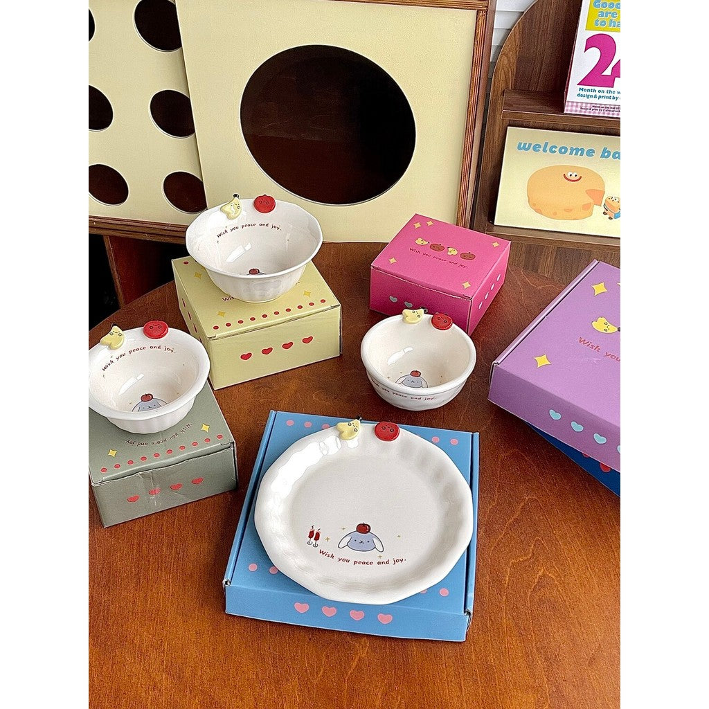 Cartoon Rabbit Button Ceramic Tableware