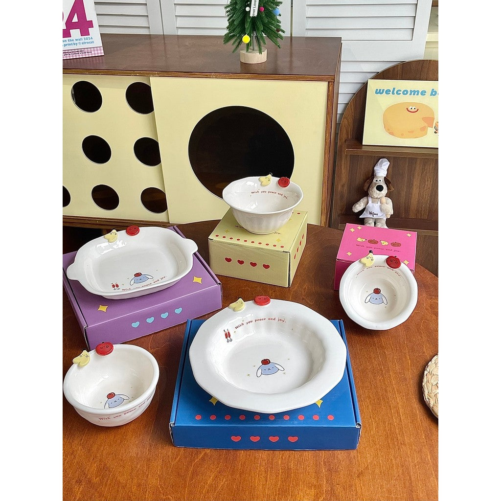 Cartoon Rabbit Button Ceramic Tableware