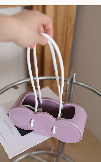 Ceramic Handheld Flower Basket Bag Vase