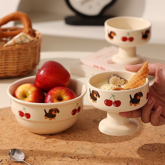Cherry Dachshund ceramic bowl