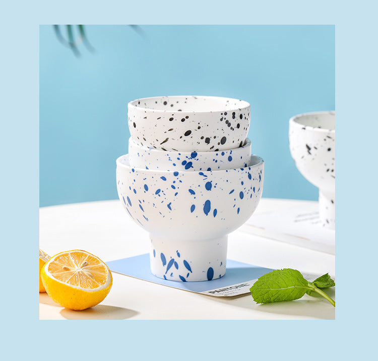 Nordic ceramic ink dot high-footed bowl