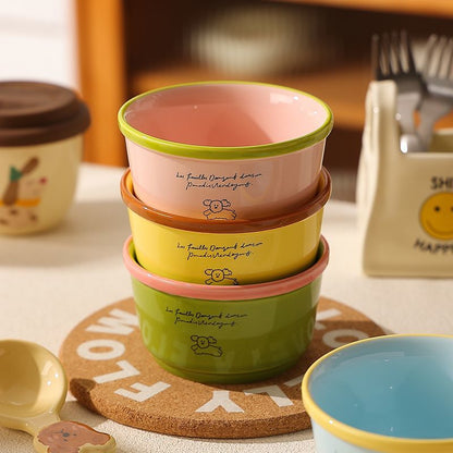 Korean-style colorful puppy ceramic rice bowl
