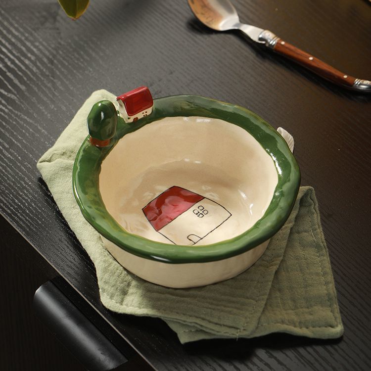 Original Tree and House Handmade Ceramic yogurt bowl