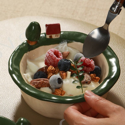 Original Tree and House Handmade Ceramic yogurt bowl